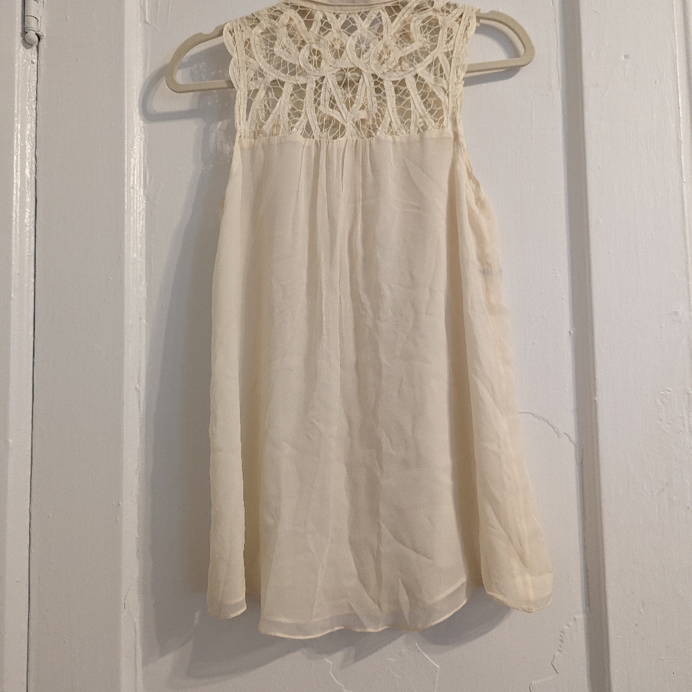 Anthropologie Cream Sheer Lace Tank top-4/6 - Picture 5 of 5